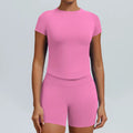 Pearl, Pink Ladies Gym set. Short-sleeve top and matching high-waisted shorts with scrunch bum.